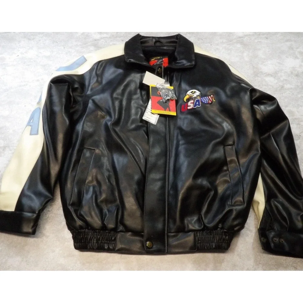 Zorro USA Marine Corps Jacket XL Faux‎ Leather Eagle Patch Water Resistant New